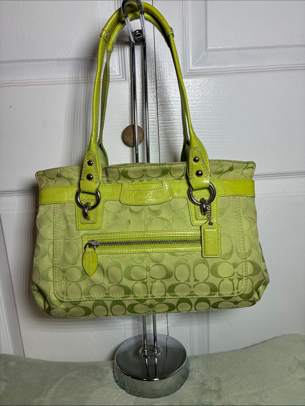 Coach Lime Signature Jacquard Shoulder Bag